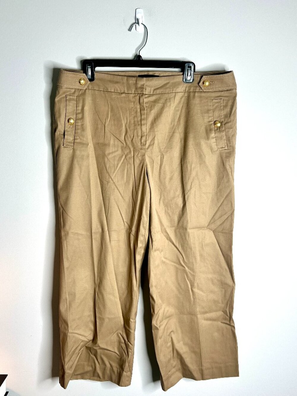 Talbots Khaki Crop Trousers Wide Leg Sailor Pants Career Workwear Preppy Sz 14